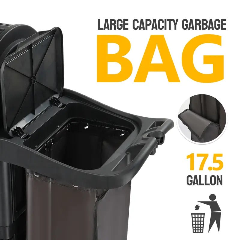 Industrial Service Cart w/Locking Cabinet - Heavy Duty 3-Tier Utility Cart on Wheels for Hotel, Hospital, Janitorial & Facility