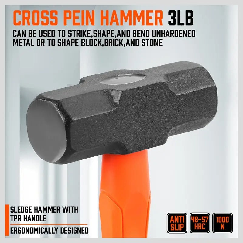 [5pcs HORUSDY Hammer] HORUSDY 5pcs Hammer Set | 16oz Ball Pein Hammer, 32oz Ball Pein Hammer, 32oz Rubber Mallet, 3lb Sledge Hammer, 3lb Cross Peen Hammer