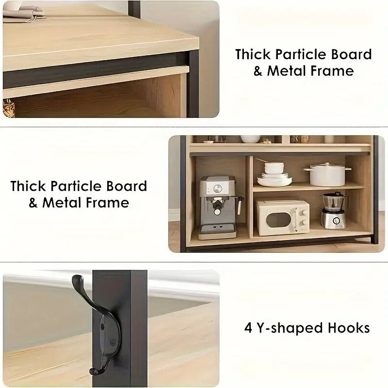 42" Kitchen Island Storage With Sliding Barn Door, Table Island Kitchen Cabinet With 2 Side Hooks, 3-Tier Shelves, Multi-Functional Dining Storage For Living Room 41.2"x24.6"x72.1"