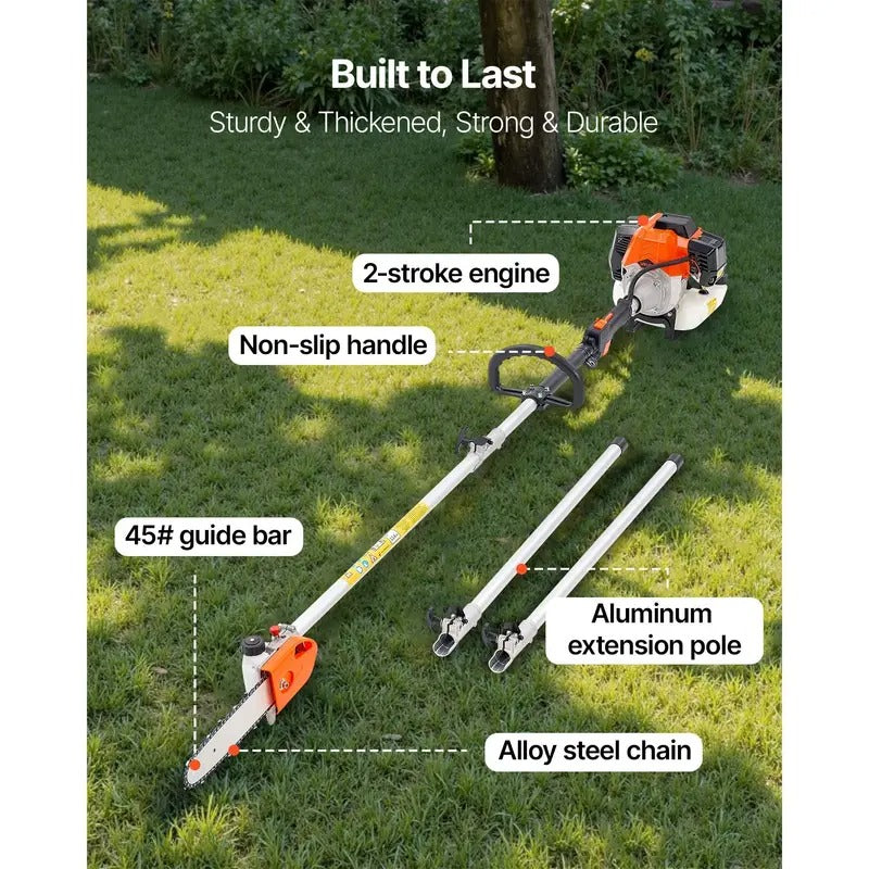 Gas Powered Pole Saw Rotatable Head 43CC 2-Stroke Tree Trimmer 10/12 in Cutting Bar
