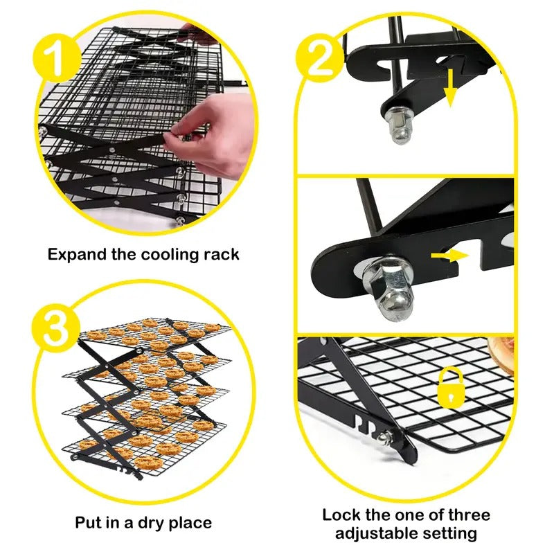 Four-layer Foldable Cooling Rack With Baking Tool Set - Stackable Oven Cookie Cake Drying Rack. BBQ Grill Mesh Tray For Camping, Kitchen Storage & Holiday Baking Gifts