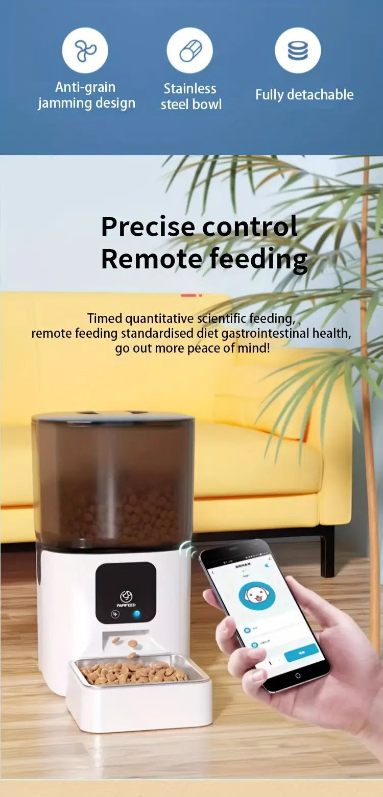 6L PAPIFEED Automatic Pet Feeder - Intelligent WiFi Timing Dosing Cat Dog Food Feeder