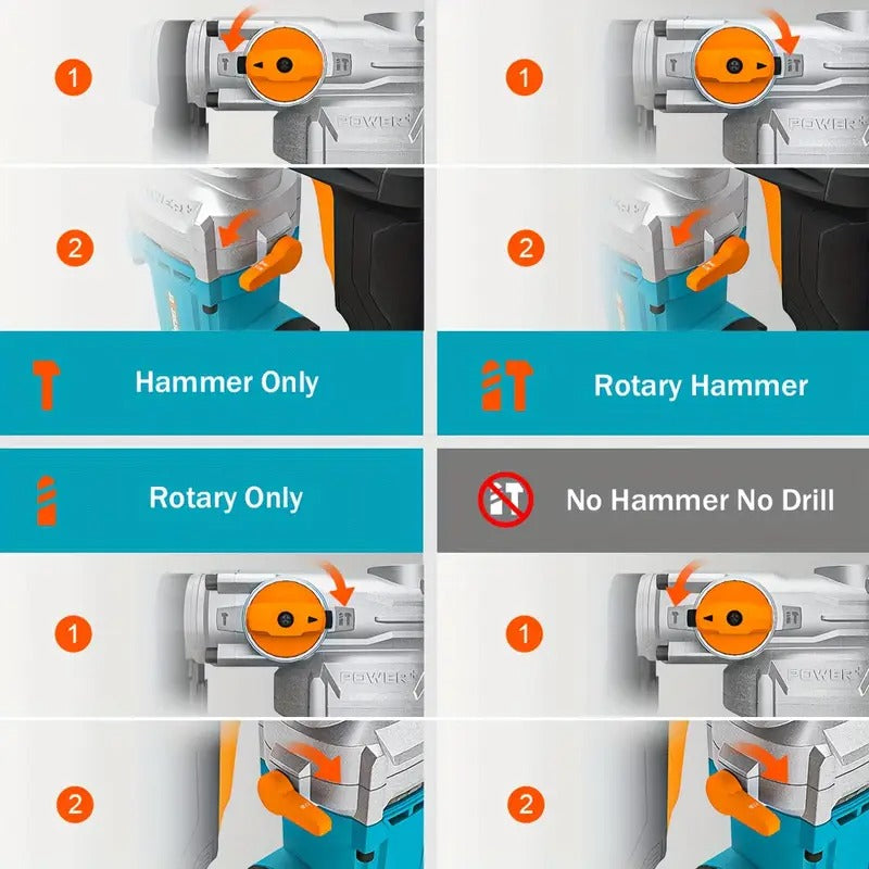 [9A 3-Fn Rotomartillo] 9 Amp 3-Function 1-1/8" SDS-Plus Rotary Hammer Drill With Safety Clutch | Corded Rotomartillo For Concrete | Including 3 Drill Bits, Flat Chisel, Point Chisel, Carrying Case