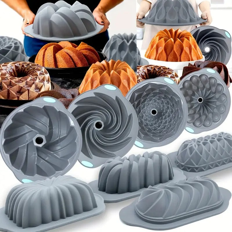 [Silicone Cake Pans] 8pcs Non-BPA Silicone Fluted Cake Pans, Tube Baking Pan, Silicone Molds for Homemade Cake, Bread And Jello