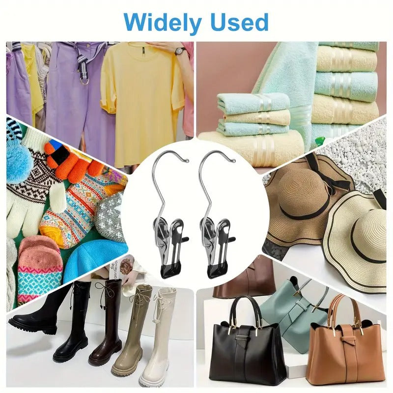 20pcs Of Stainless Steel Rotating Hooks And Hangers - Multi-functional Wardrobe Organizing Clips, Suitable for Heavy Items, Space-saving Trouser Racks,