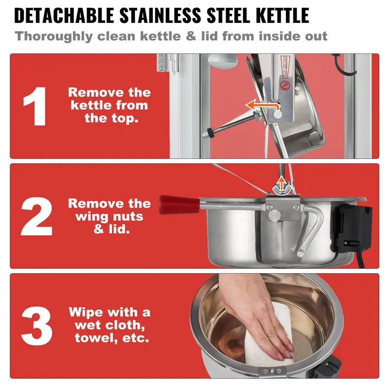 VEVOR Commercial Popcorn Machine, 8 Oz Kettle, 850 W Popcorn Maker on Wheels for 48 Cups per Batch, Popper with 3-Switch Control Steel Frame Tempered Glass Doors Cart 2 Scoops 2 Spoons, Red