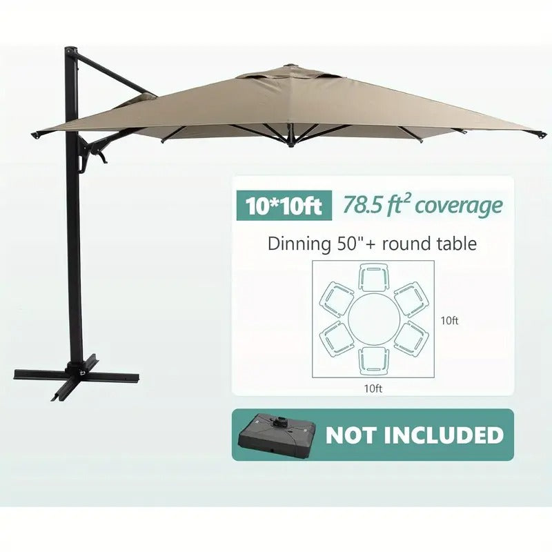 10x10ft Bohemian Style Outdoor Sunshade Umbrella - Adjustable Angle, UV Protection, 360° Rotatable Canopy for Patio, Lawn, Deck, Poolside Dining Area