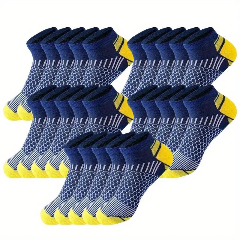 60-Pair Men'S Athletic Ankle Socks - Breathable Polyester Knit Fabric, Moisture-Wicking Low Cut Sport Socks, Non-Slip Solid Color, Hand Washable - Multiseason Bundle Pack