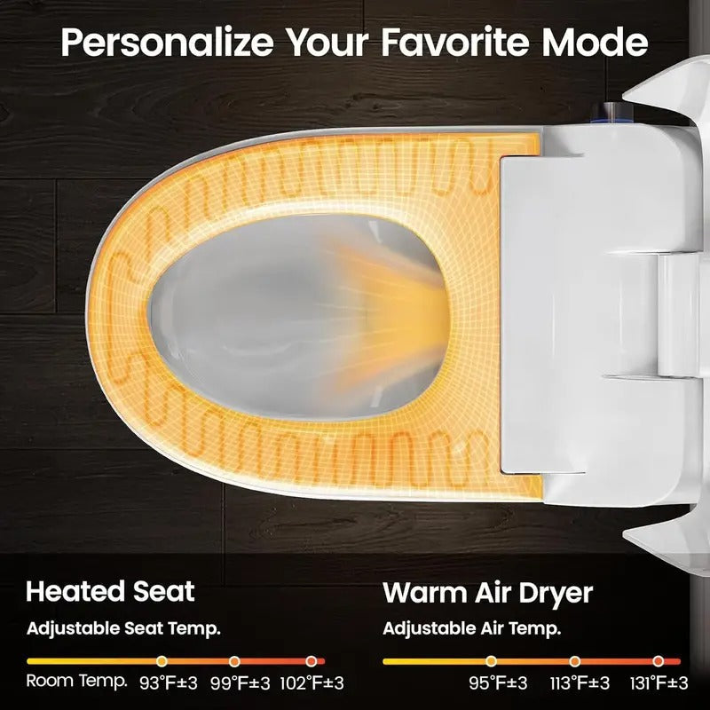 Smart Toilet with Built-In Bidet, Auto Open and Close Lid, Heated Seat, Warm Air Dryer, Night Light, 1.06 GPF Powerful Auto Flush and Blackout Flush, Easy Operation by Knob, Remote, Kick Button