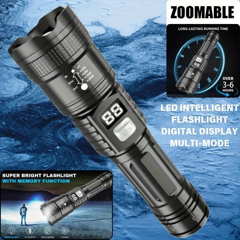 4pcs Rechargeable High-Power LED Flashlights With, Zoomable Spotlight, USB Cable, Super Bright, Long Range, Tactical Work Light For Camping, Hiking, Emergency, And Travel, Hiking Gear