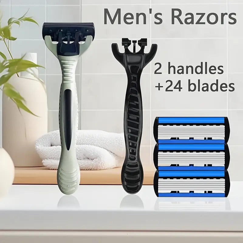 Premium Mens Safety Razor Set, Ergonomic Design for Smooth Hair Removal-6-Layer Stainless Steel Shaving Heads - Replaceable & Durable Shaving Tools