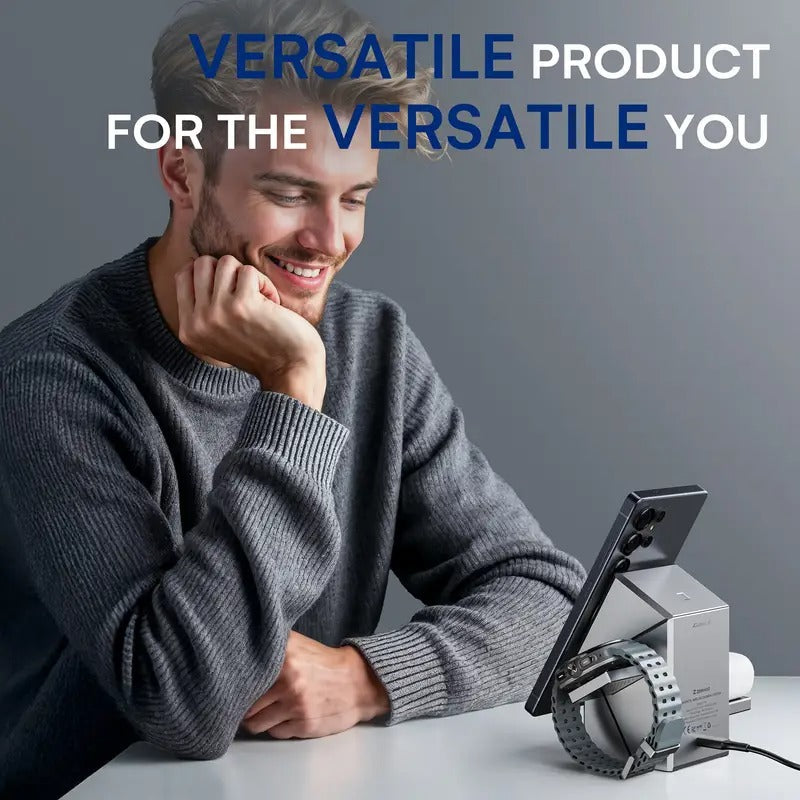 ZEEHOO 3 in 1 Charging Station for Samsung, Qi215W Fast Charging, Rotating Wireless Charger Stand Compatible for Samsung for galaxy S25/S24/S23/S22/S21/Note20 for galaxy Watch7/6/5/4/3 for galaxy Buds3