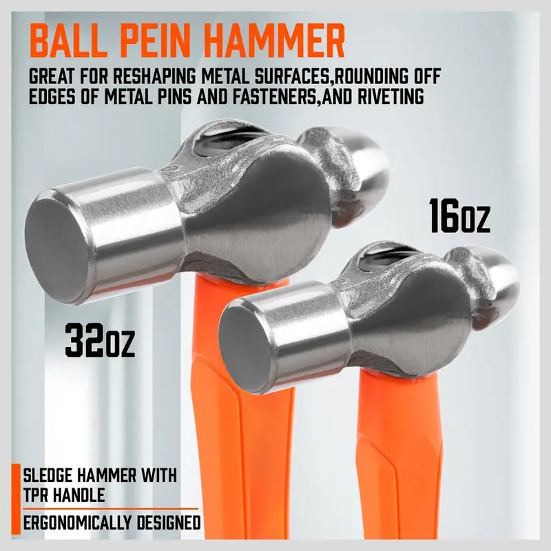 [5pcs HORUSDY Hammer] HORUSDY 5pcs Hammer Set | 16oz Ball Pein Hammer, 32oz Ball Pein Hammer, 32oz Rubber Mallet, 3lb Sledge Hammer, 3lb Cross Peen Hammer