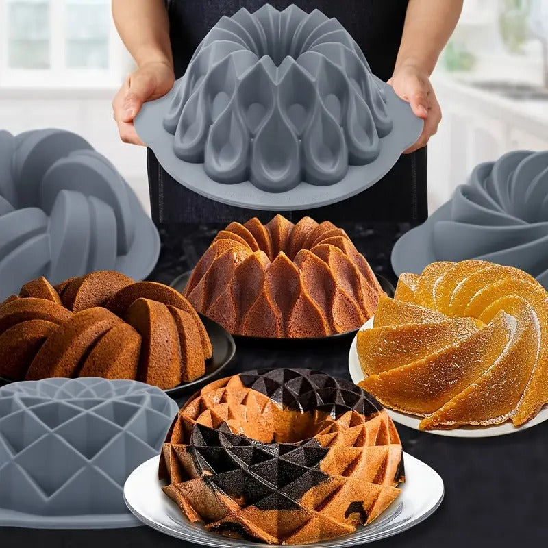 [Silicone Cake Pans] 8pcs Non-BPA Silicone Fluted Cake Pans, Tube Baking Pan, Silicone Molds for Homemade Cake, Bread And Jello