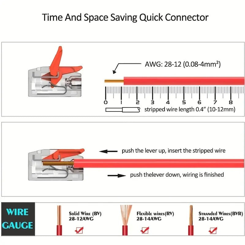 A Box Of 75 Electrical Quick Connectors, Including Lever Wire Nuts for DIY Connections (28-12 AWG), Push-in Terminal Connectors with 2/3/4 Ports, Insertable Terminal Boards