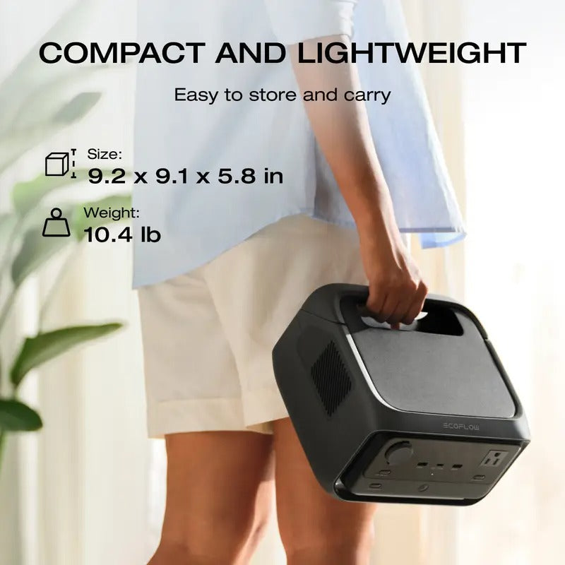 EcoFlow 268Wh Portable Power Station River 3 Plus 270, Power Bank 600W Up to 1200W High-Rated Output Power Bank with X-Boost, <30dB Quiet, 5 Years Warranty