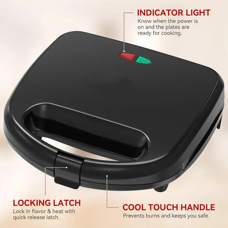 750W Triangle Sandwich Maker - 2-Slice Grilled Cheese Press with Non-Stick Plates - Ready Indicator Lights & Cool-Touch Handle - Easy to Clean