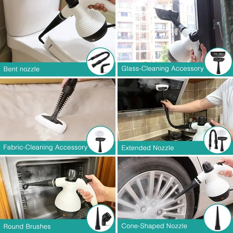 Handheld Steam Cleaner, Multi-Purpose Portable Steamer for Home Use with Safety Lock and 10 Accessories, Removes Dirt and Grease Efficiently