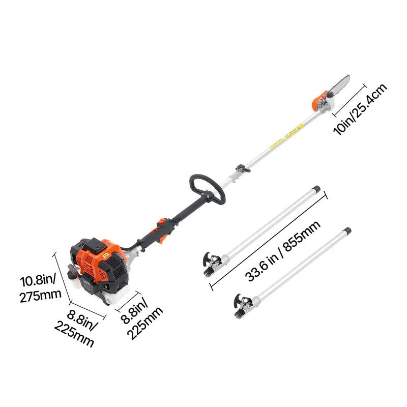 Gas Powered Pole Saw Rotatable Head 43CC 2-Stroke Tree Trimmer 10/12 in Cutting Bar