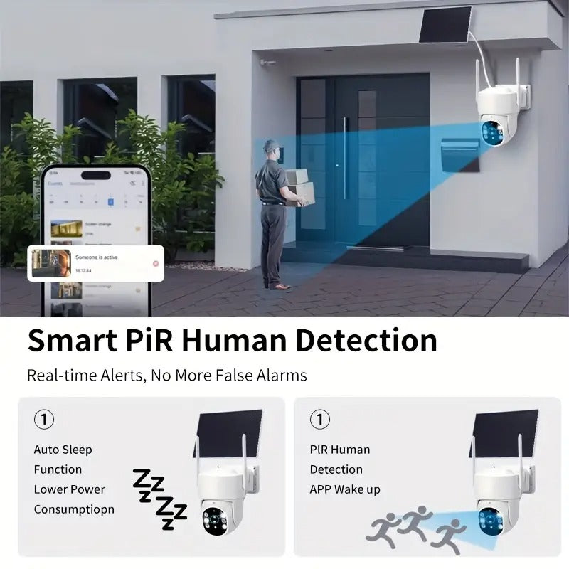 2pcs Wireless WiFi Outdoor Security Camera, Solar Powered Camera, Pan Tilt 360°ViewingAngle, PlR Human Detection, Color Night Vision, Wireless Surveillance LPCamera ForHome Security,