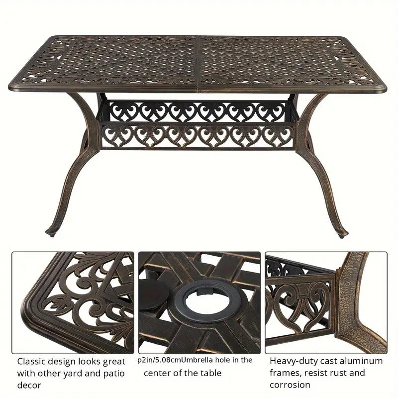 59" Heavy-Duty Cast Aluminum Outdoor Dining Table - Rust & Weather Resistant, Quick-Release Design for Garden, Backyard, Patio - Black, Patio Dining Table, Backyard Furniture, Modern Patio Furniture, Durable Patio Furniture