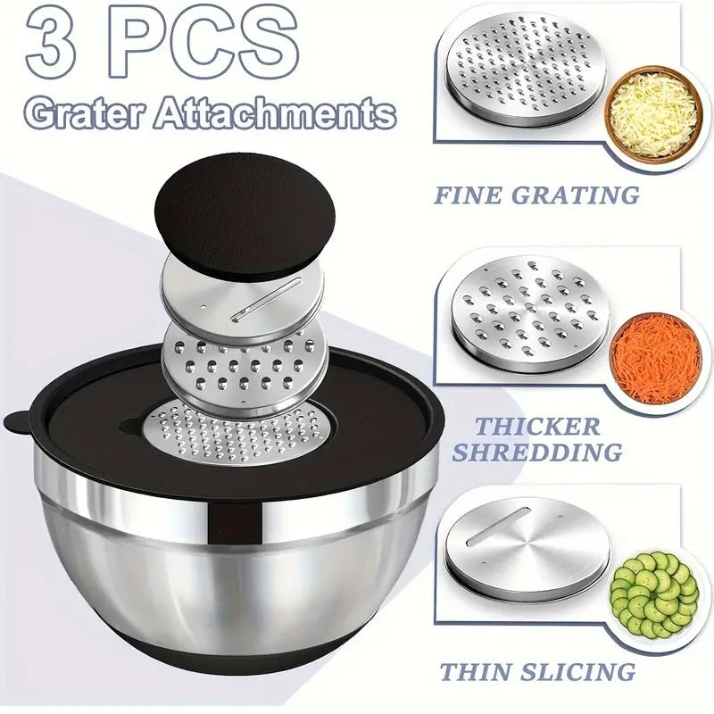 8pcs Stainless Steel Mixing Bowl Set - Airtight Lids, Non-Slip Base, Perfect for Baking, Serving, Storing