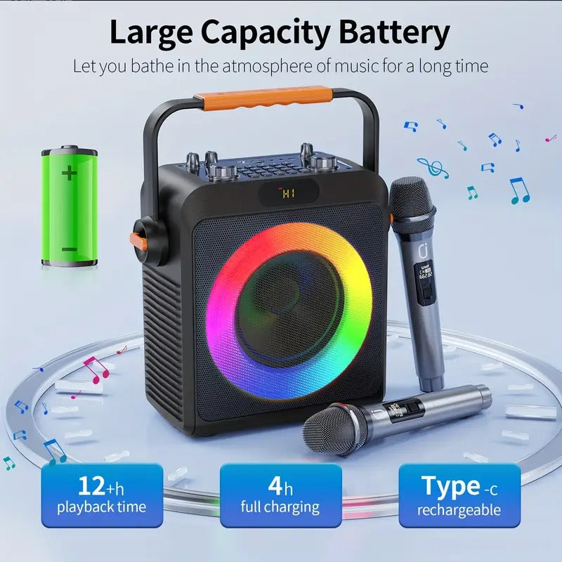[Wireless Karaoke Speaker] Wireless Karaoke Speaker T19-T - 2 Microphones, Karaoke Machine for Adult, Home Speaker Karaoke System with RGB Light, Live Streaming Function
