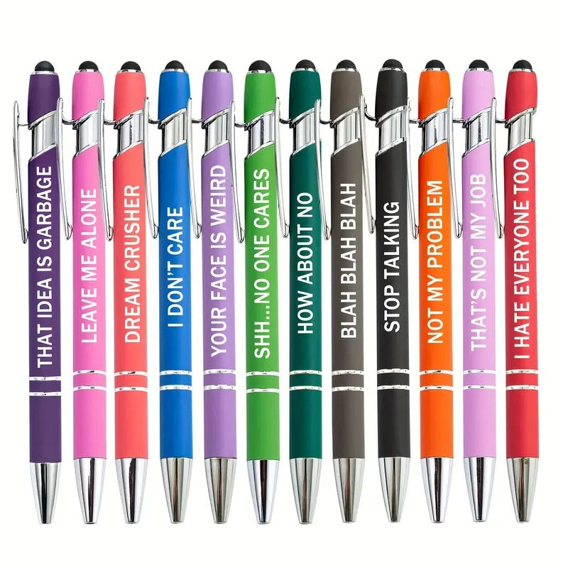12pcs Black Ink Ballpoint Pens with Stylus Tip, Inspirational Office Quotes, Encouraging Scriptures