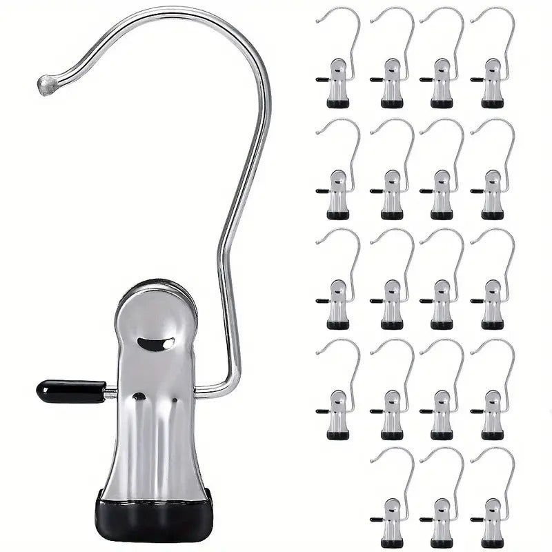 20pcs Of Stainless Steel Rotating Hooks And Hangers - Multi-functional Wardrobe Organizing Clips, Suitable for Heavy Items, Space-saving Trouser Racks,