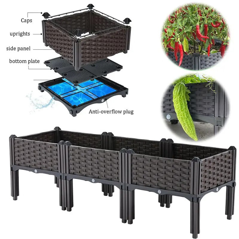 [Elevated Garden Beds] 3 Sets Raised Garden Beds Outdoor | 47.24x15.75x14.57 Inch Elevated Garden Bed with Legs, Patio Plant Boxes for Vegetables & Flowers - Heat & Frost Resistant, Drain Outlet - Indoor/Outdoor, Balcony, Yard Gardening Supplies