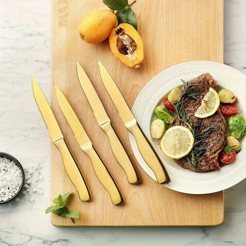 Golden Knife Set with Knife Holder, 6/14pcs Knife Set with Knife Holder, Golden Kitchen Knife Set, Stainless Steel, Ergonomic Design, Professional Ultra-Sharp Kitchen Knives,