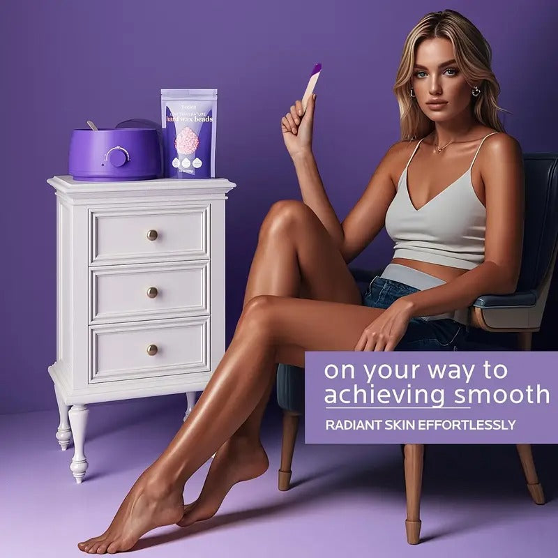 Home Bikini Hair Removal Kit for Women: Suitable for Sensitive Light Beige Brazilian Waxing Body Set - Includes 6pcs of Wax Beads in a Warm Silicone Pot, Easy to Clean