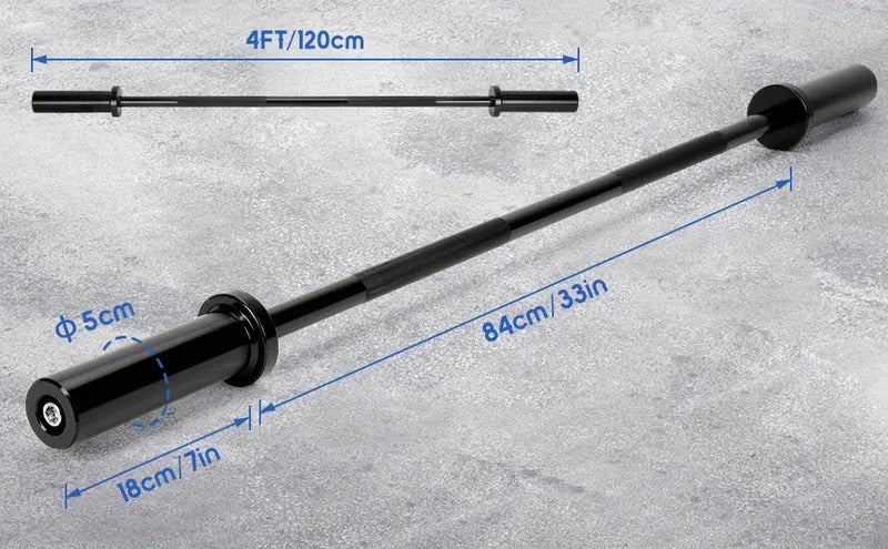 4ft Barbell Bar Solid Threaded Chrome barbell Bar with 2 inch Center Holes Barbell Weight Straight Weightlifting Strength Training Equipment Bar 120cm for Home Workout Fitness, Black