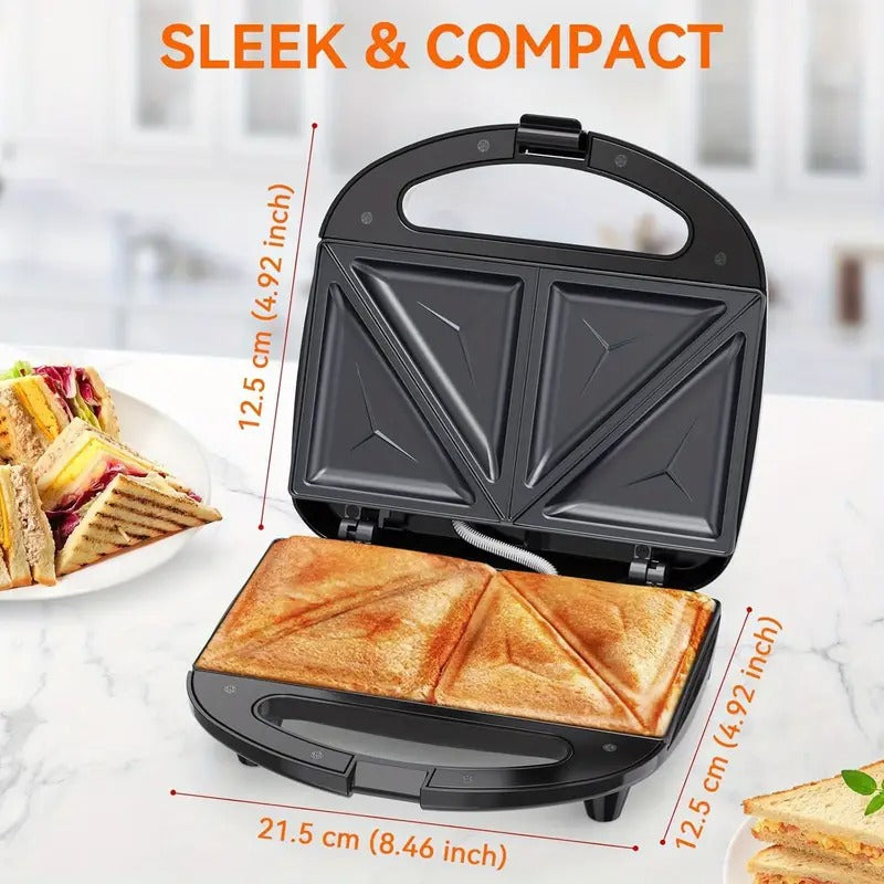 750W Triangle Sandwich Maker - 2-Slice Grilled Cheese Press with Non-Stick Plates - Ready Indicator Lights & Cool-Touch Handle - Easy to Clean