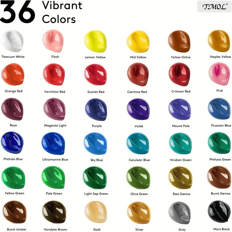 36/48 Colors Painting Supplies (2oz) with 12 Art Brushes, for Painting Canvas, Ceramic & Fabric, Rich Pigments Lasting Quality for Beginners & Professional, Christmas & Halloween, Back to School