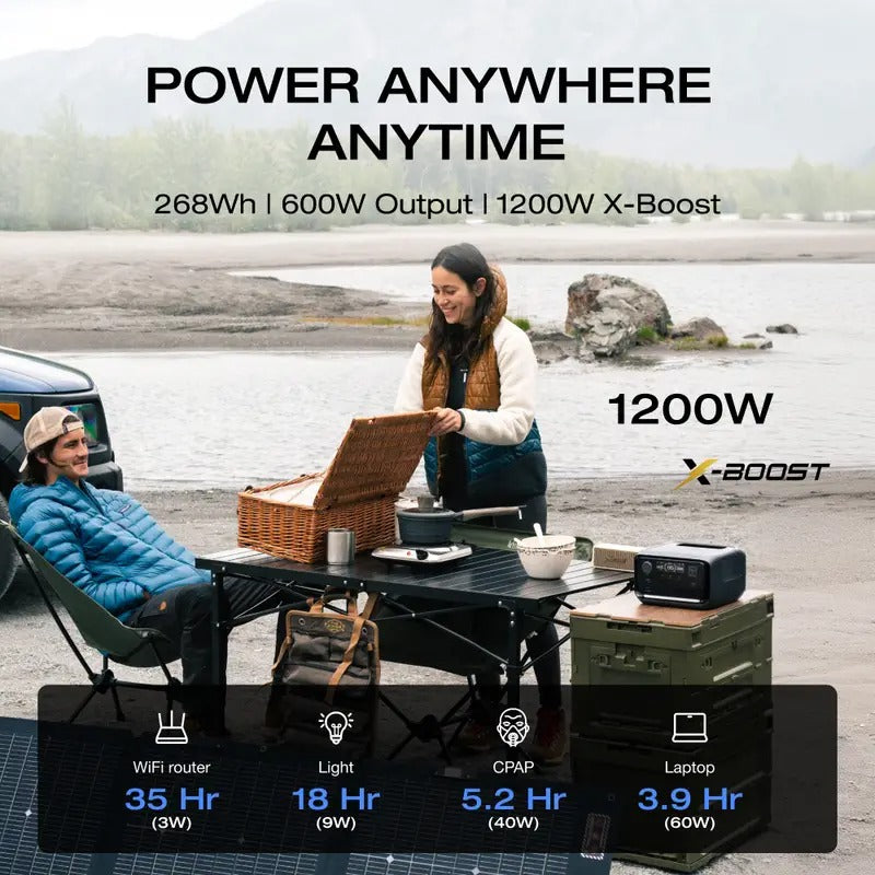EcoFlow 268Wh Portable Power Station River 3 Plus 270, Power Bank 600W Up to 1200W High-Rated Output Power Bank with X-Boost, <30dB Quiet, 5 Years Warranty