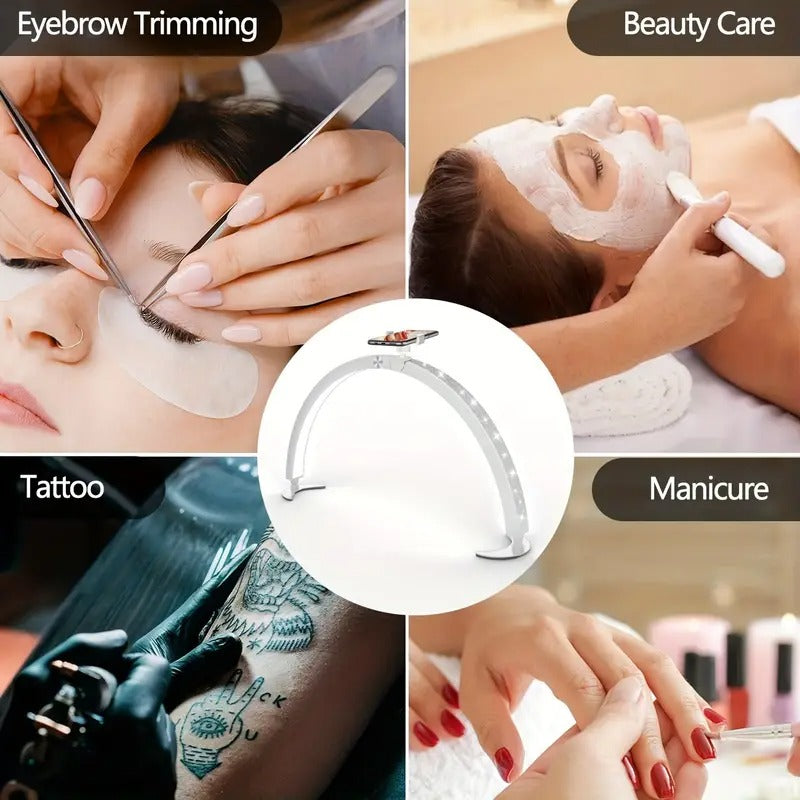 Nail Lamp, 40W] 40W Half Moon Shaped Nail Lamp with Phone Holder - 29 Inch, 7 Color Modes, 10 Brightness, Wired Controller and Remote Control, for Beauty/Eyelashes/Tattoo/Crafts