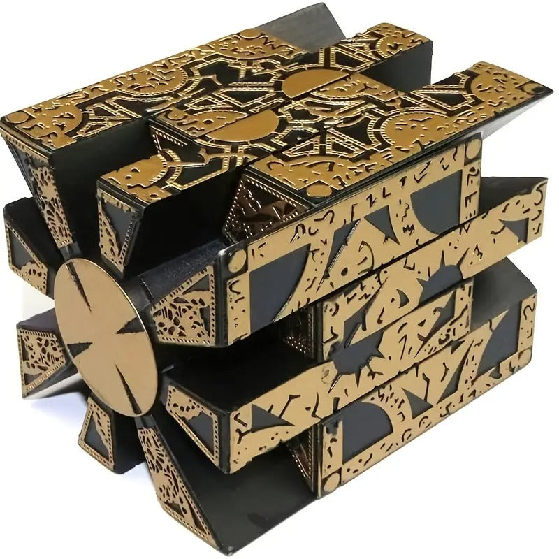 [Golden Aluminum Alloy Puzzle Box] Golden & Black Aluminum Alloy Advanced Skill Level Puzzle Box - Detachable Cube with Base, Mechanical Lament Configuration, Ideal for Decoration & Brain Teasers