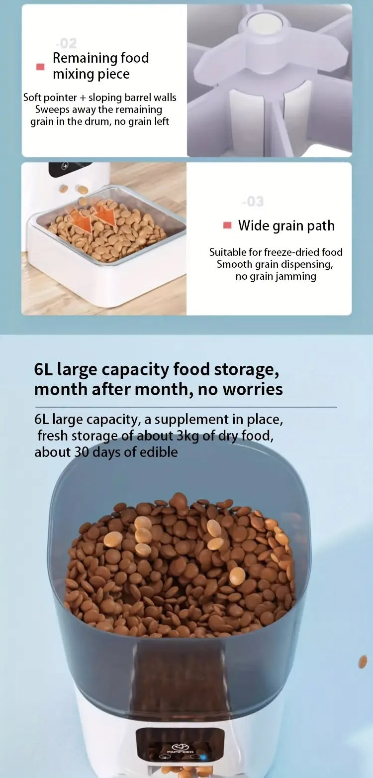 6L PAPIFEED Automatic Pet Feeder - Intelligent WiFi Timing Dosing Cat Dog Food Feeder