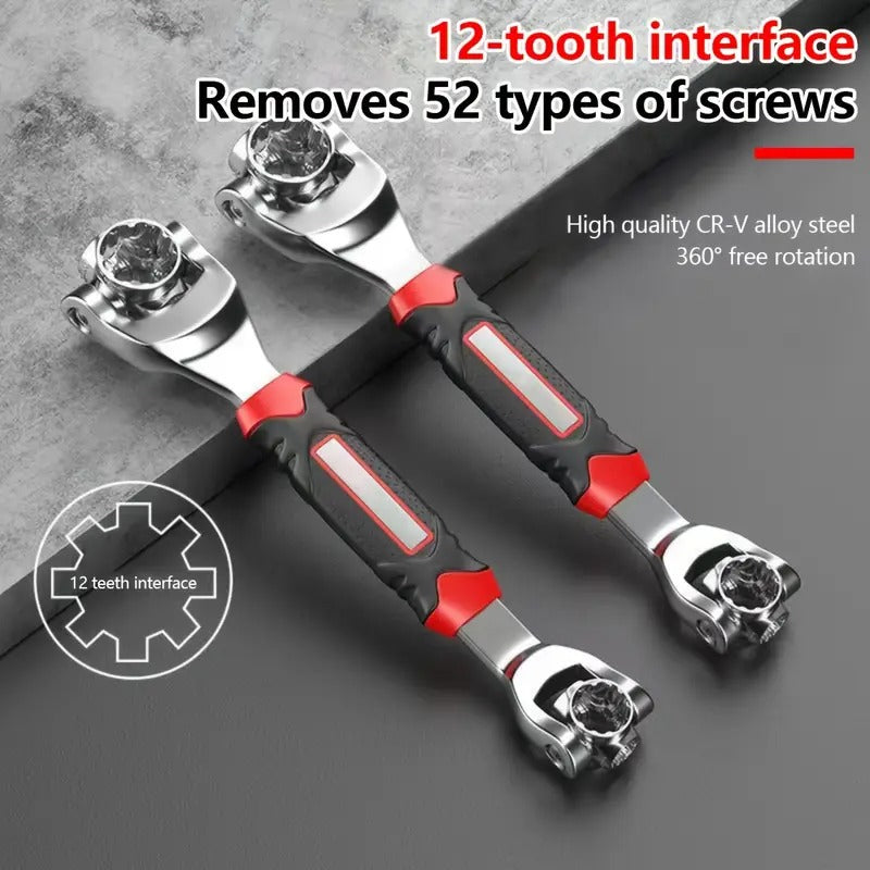 1pc 8-in-1 Multi-Function Socket Wrench with Non-Slip Ergonomic Handle & 52-in-1 Torque Wrench - Heavy-Duty 45 Steel Construction, 8 Sockets (Metric & SAE), 360° Rotating Head for Car Tire Removal, Automotive Repair Tool
