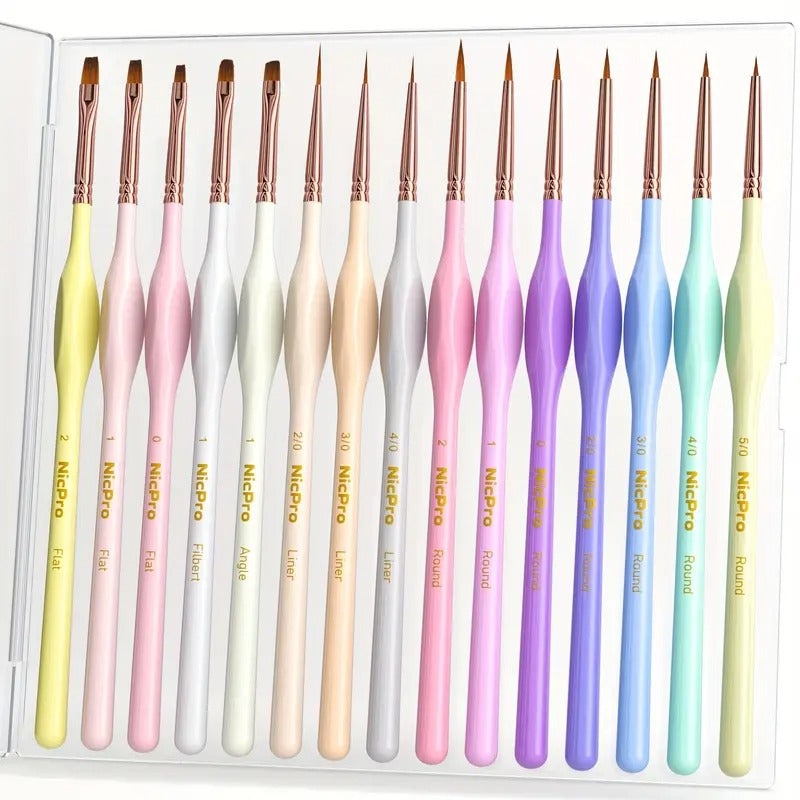 Nicpro 16pcs Micro Fine Detail Paint Brush Set with Case, Pastel Small Miniature Fine Tip Detail Brushes Kit for Acrylic Oil Watercolor, Craft, Models, Miniatures, Rock Painting, Paint By Numbers