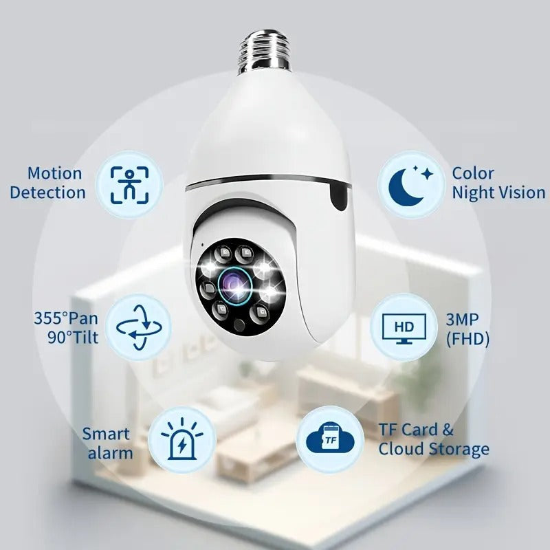 2pcs Smart HD WiFi Bulb Surveillance Camera, 360° Panoramic Monitoring, 1440P HD, with Motion Detection Alerts, Full-Color Day/Night Vision, Remote Two-Way Talk Via Smartphone