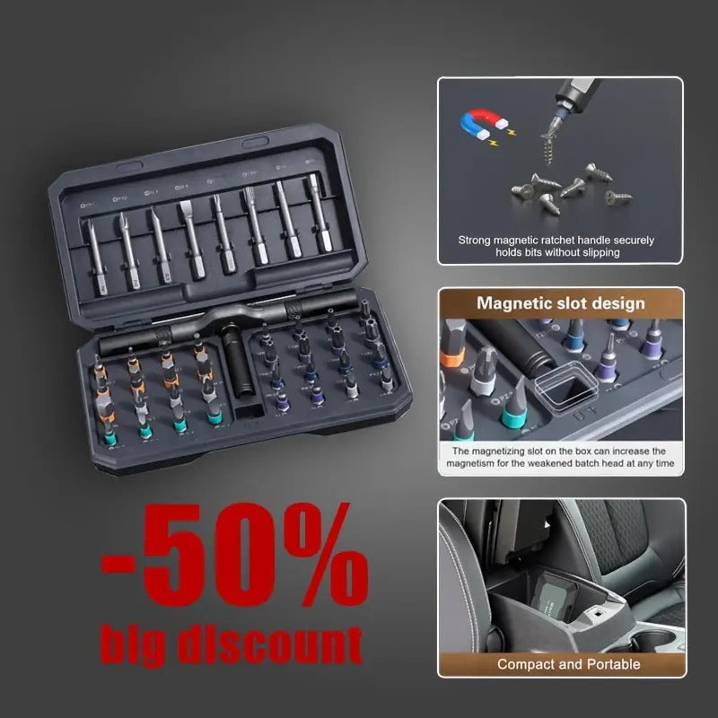 42-in-1 Magnetic Screwdriver Set-Detachable Ratchet Handle Ratcheting Screwdriver Kit, Multi-Bit Magnetic Driver Set for Furniture, Computers, Bicycles. Portable & Compact Repair Toolkit,