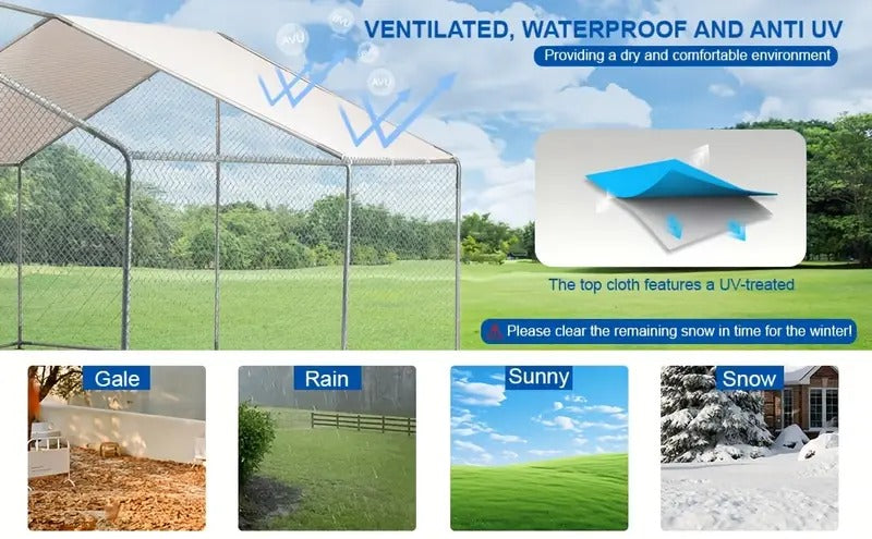 Walk-in Outdoor Chicken Runs For Yard For Chickens, Large Metal Chicken Coop With Run And Waterproof Cover, Wire Mesh Poultry Cage As Hen House, Duck Coop, Rabbit Hutch