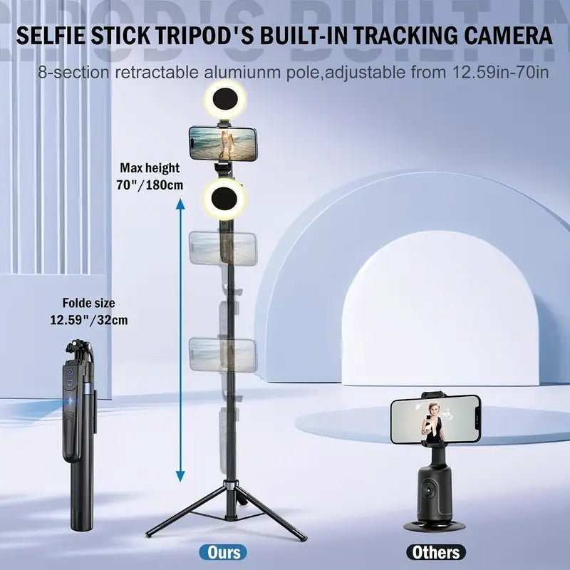 70" Auto Face Tracking Tripod For Phone, 360 Rotation Travel Selfie Stick Mount, Face Tracking Phone Tripod Holder With Remote And Light, Applied To YouTube Video Recording