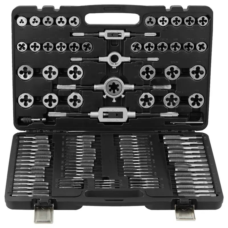 [Bearing Steel Tap and Die] 110pcs Happybuy Tap and Die Set - Metric Size M2 to M18, Bearing Steel Taps and Dies - Essential Threading Tool for Cutting External Internal Threads, with Complete Accessories and Storage Case