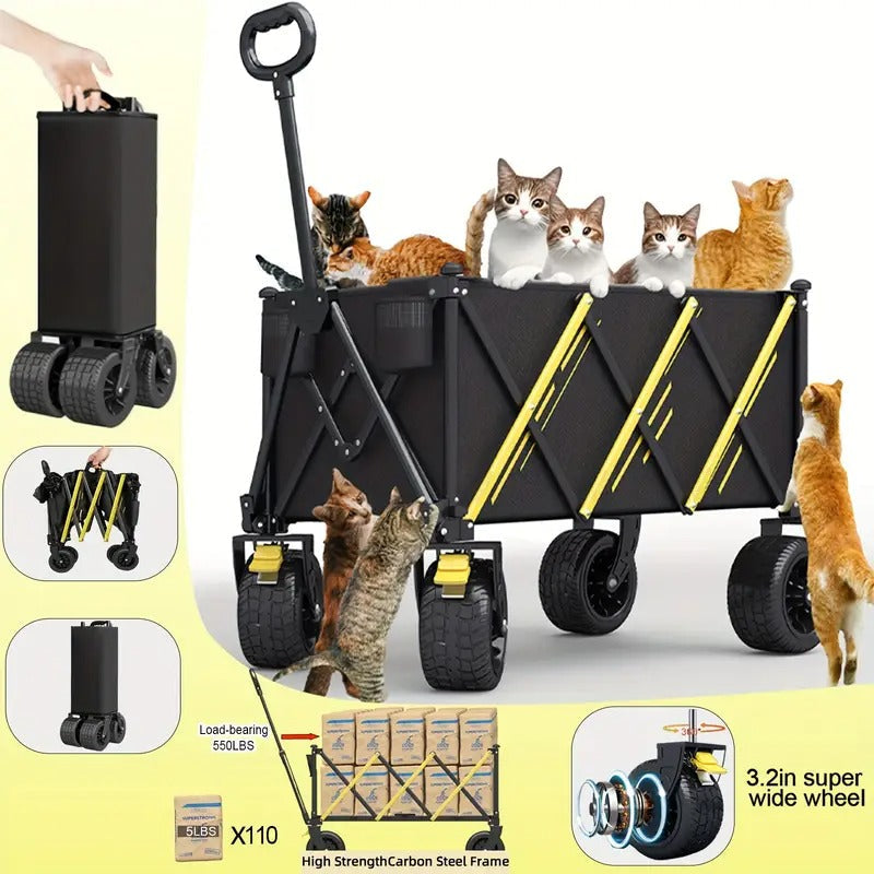 1pc Foldable Trolley Pet Transporter Beach Trolley, 550lb Heavy Duty Multi-purpose Garden Trolley with 360°All-terrain Wheels,