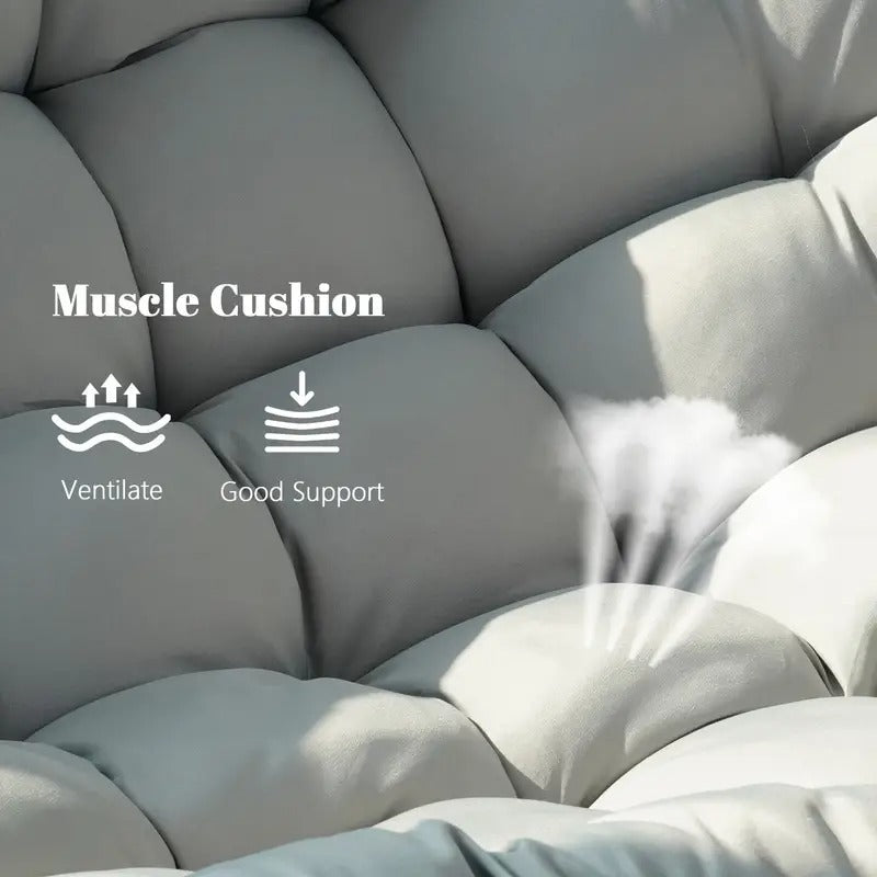 [Papasan Rocking Chair] Patio Rocking Chair Outdoor - Oversized Papasan Rocking Chair For 2 - E-Coated Steel Frame - Thick Cushion