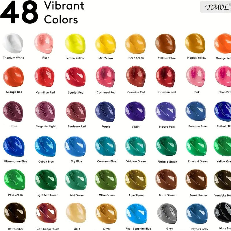 36/48 Colors Painting Supplies (2oz) with 12 Art Brushes, for Painting Canvas, Ceramic & Fabric, Rich Pigments Lasting Quality for Beginners & Professional, Christmas & Halloween, Back to School
