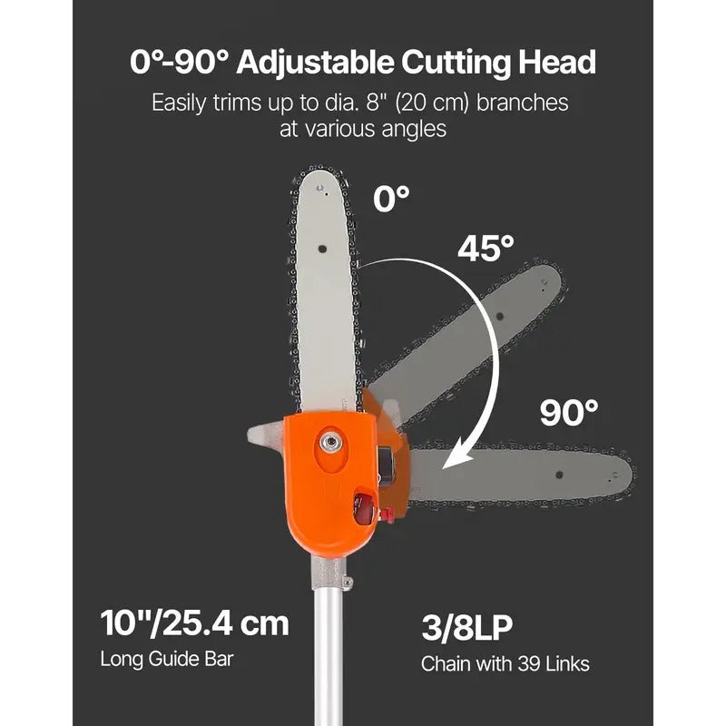 Gas Powered Pole Saw Rotatable Head 43CC 2-Stroke Tree Trimmer 10/12 in Cutting Bar